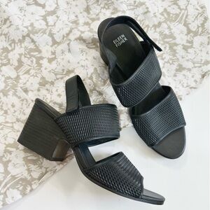 Eileen Fisher Finn Black Mesh Leather Ankle Strap Sandals Slingback Womens 11